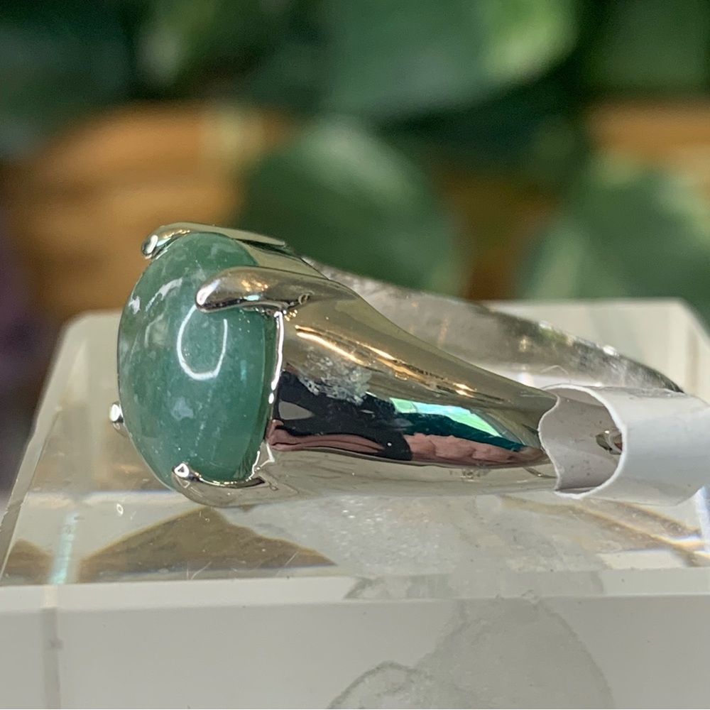 Shuai Jun Silver Tone Round Green Stone Fashion Statement Cocktail Ring Size 9 - Picture 4 of 7